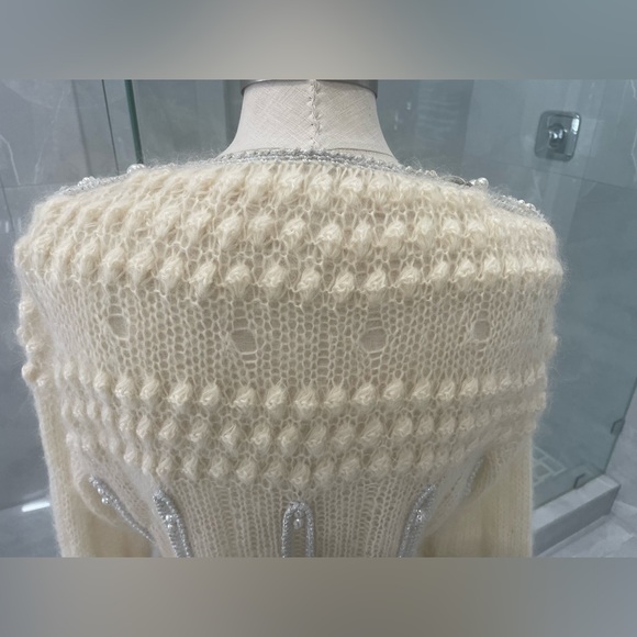 MOHAIR BEIGE SWEATER CARDIGAN WITH JEWELS SIZE MEDIUM - Picture 12 of 17